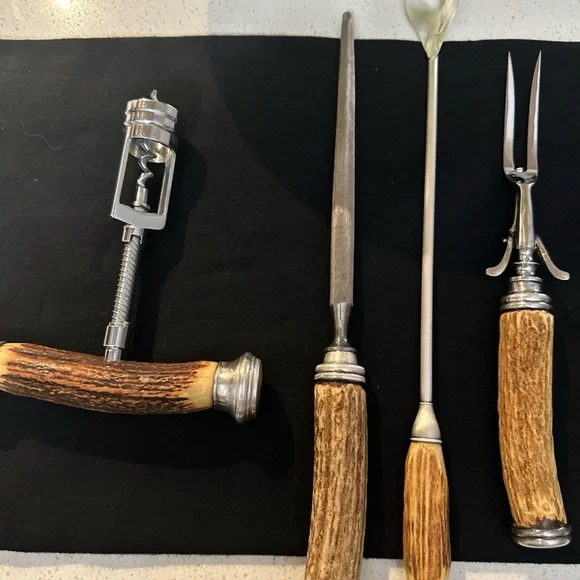 Antler Handle Carving Set and Corkscrew - Picture 2 of 8